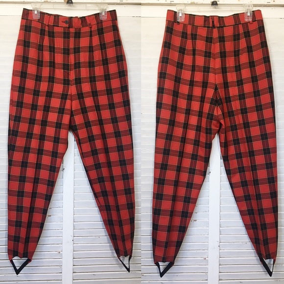 Vintage Pants - Vintage high waisted red plaid stirrup pants